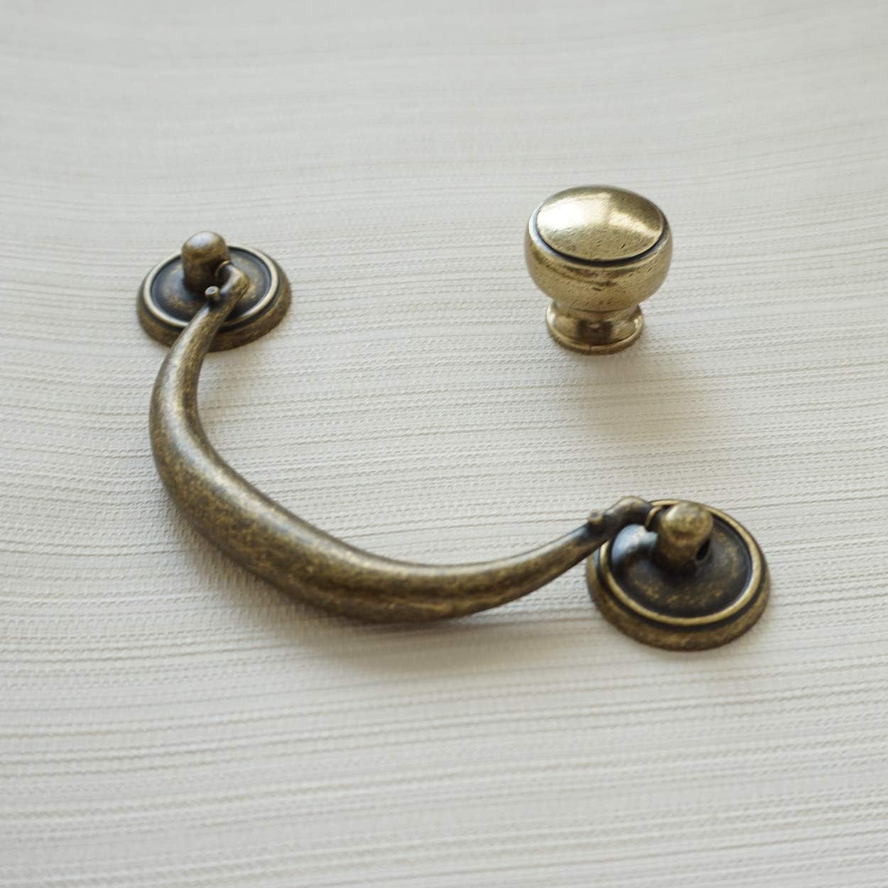 Furniture Hardware Drop Pulls - มือจับตู้ทองสัมฤทธิ์โบราณ มือจับตู้หนังสือแบบวินเทจ มือจับแบบดึงเดี่ยว รูเดียว ทรงกลม อุปกรณ์ตกแต่งครัวสไตล์เรโทร