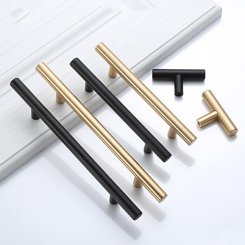 Furniture Hardware Factory - Modern Gold Brushed ตรงตู้จับลูกบิดสแตนเลสสตีลสีดําทองห้องครัวประตูตู้ดึง