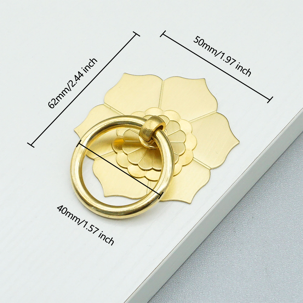 Furniture Hardware Drop Pulls - มือจับตู้ทองเหลืองลายดอกไม้ ห่วงแขวนแบบวงแหวน - มือจับลิ้นชักแบบพิเศษ ห่วงจับตู้เสื้อผ้า อุปกรณ์ตกแต่งบ้าน