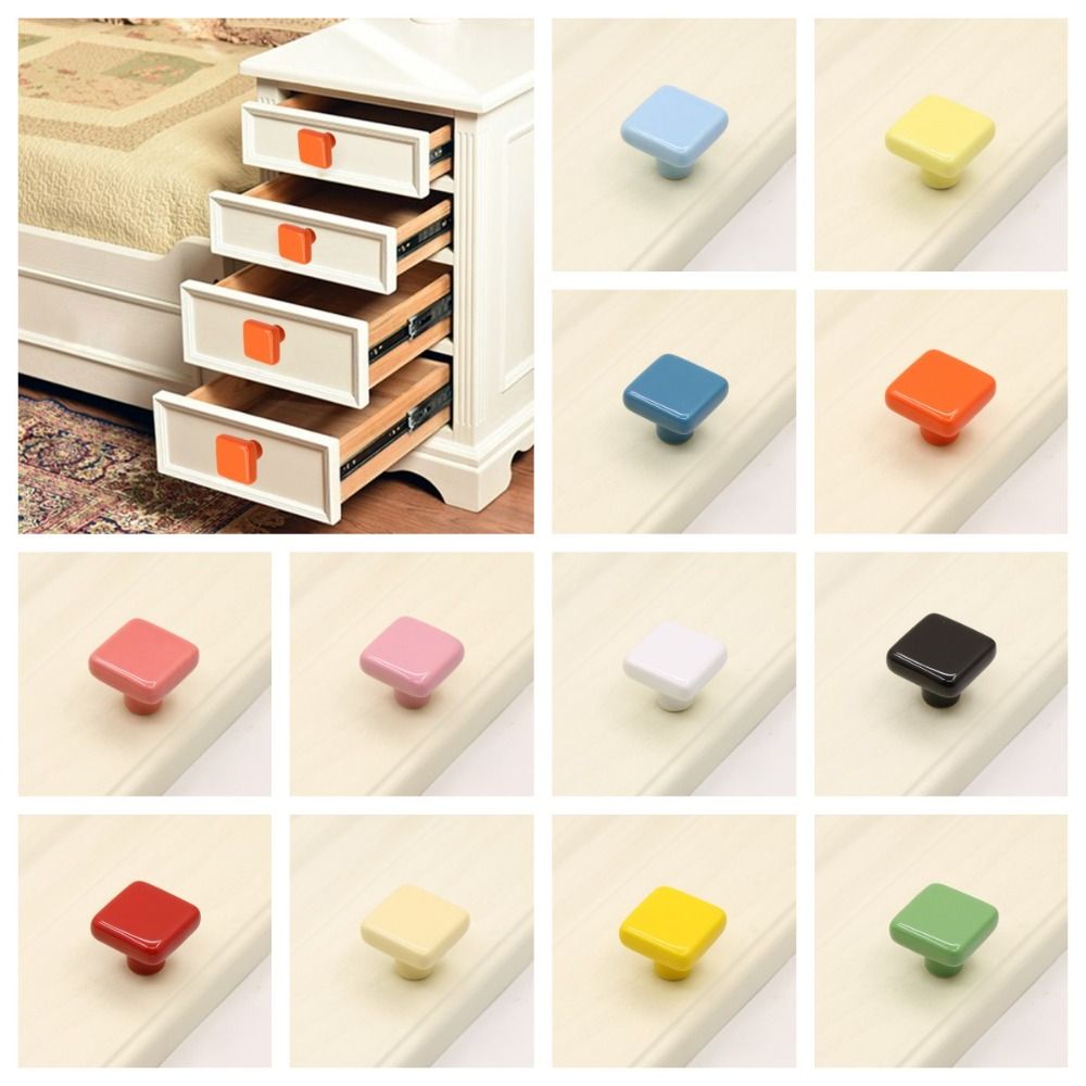 Furniture Hardware Factory - เรียบง่ายเดี่ยวหลุมสีเซรามิคลูกบิดดึงจับเซรามิคลูกบิดประตู Modern Square Cabinet Knob Dresser