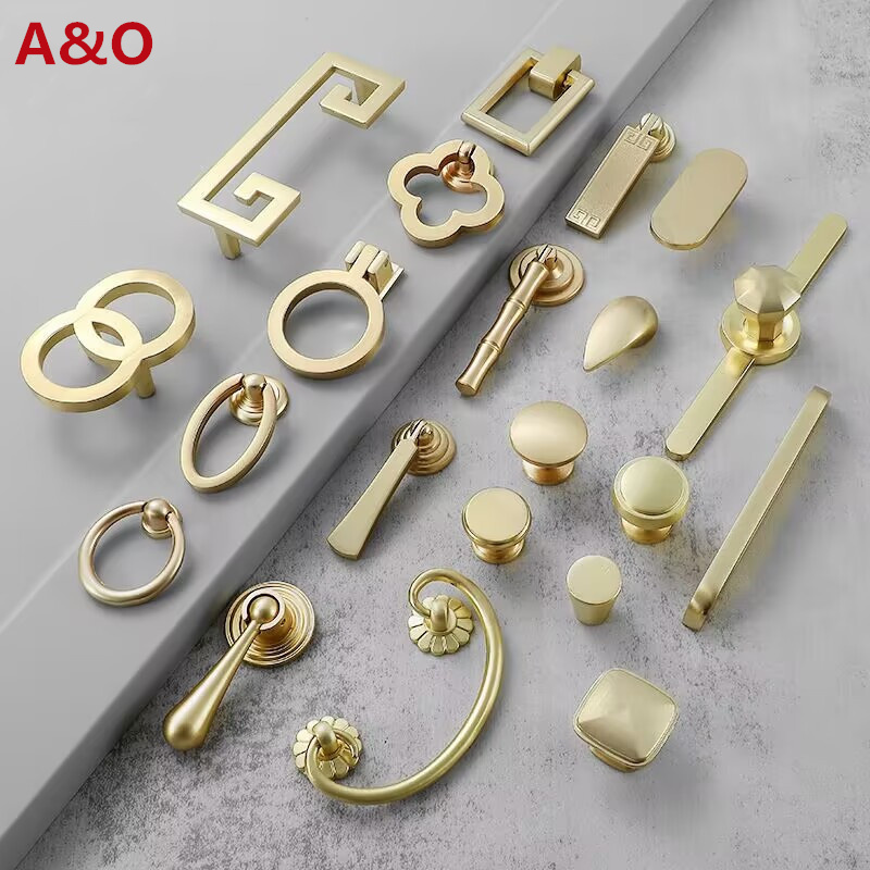 Furniture Hardware Factory - จับลิ้นชักตู้เฟอร์นิเจอร์ครัวจับสำหรับตู้ประตู Knob ลิ้นชักเฟอร์นิเจอร์ห้องครัวทอง Single แหวนลูกบิด
