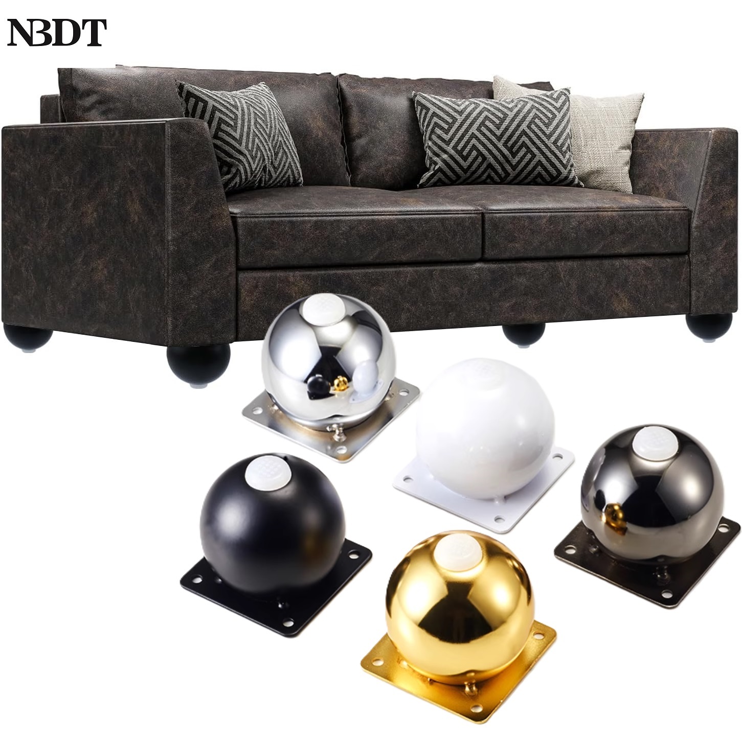 Furniture Hardware Legs - ขาเฟอร์นิเจอร์รูปลูกบอลเหล็ก 4 ชิ้นสำหรับโซฟา เตียง ตู้ โต๊ะกาแฟ