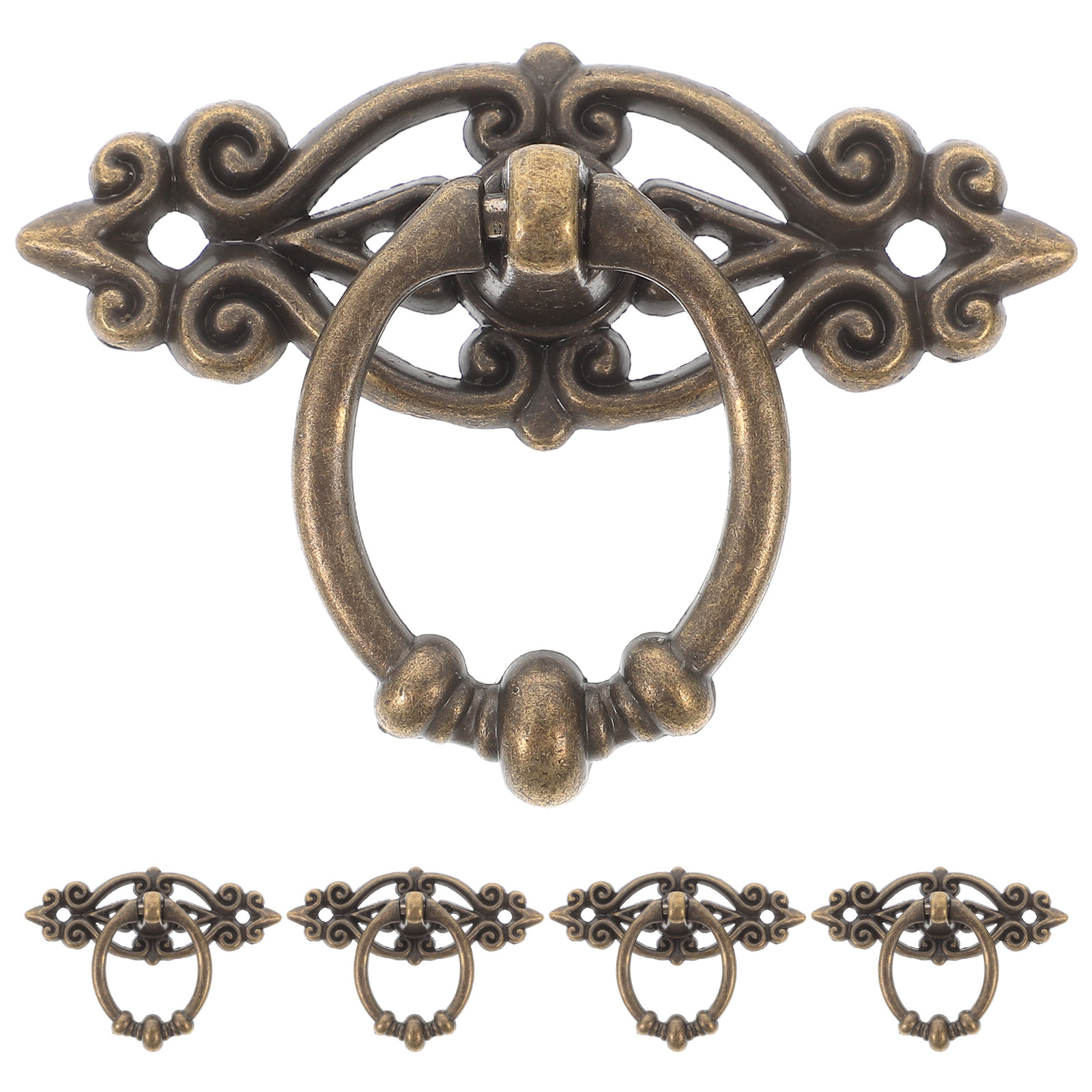 Furniture Hardware Drop Pulls - ชุดมือจับลิ้นชักแบบวินเทจ 6 ชิ้น สีบรอนซ์ สำหรับตู้เสื้อผ้า ตู้ข้างเตียง