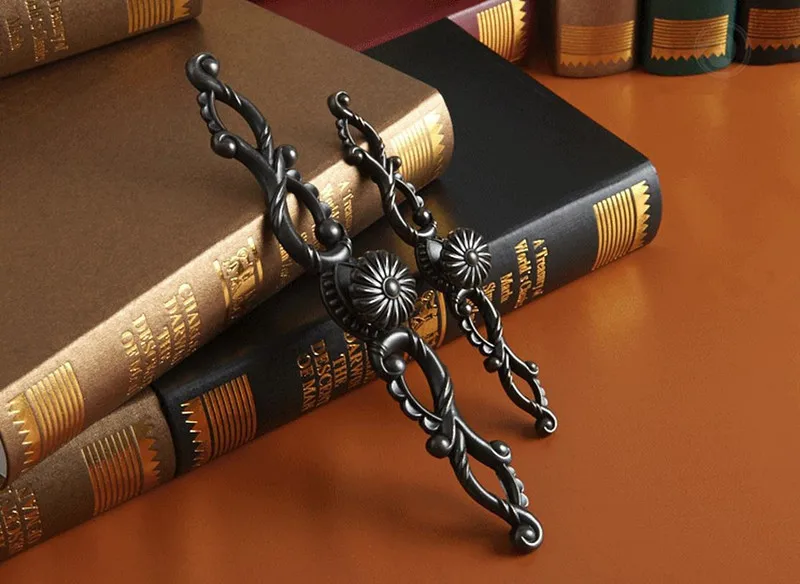 มือจับตู้แบบย้อนยุค 2 ชิ้น สีด - Furniture Hardware Drop Pulls บทวิจารณ์และราคา